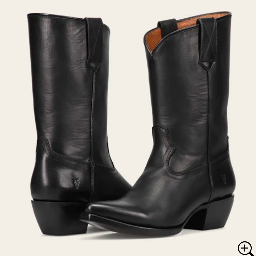 Frye Sacha Mid Black Leather Heeled Boots